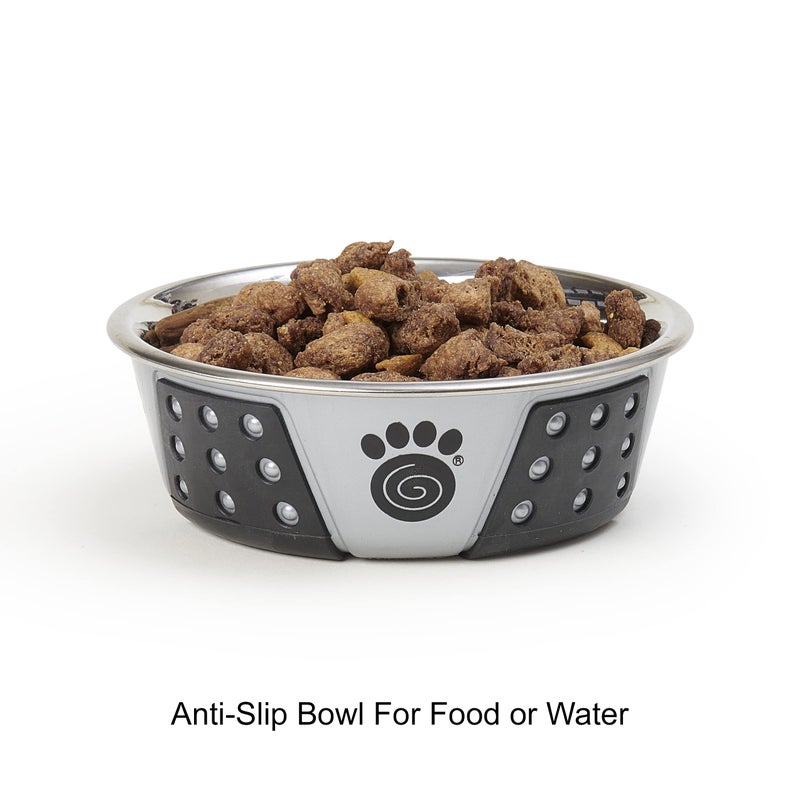 PetRageous 13097 Fiji Stainless Steel Non-Slip Dishwasher-Safe Dog Bowl 1.75-Cup Capacity 5.5-inch Diameter 1.75-inch Tall for Small and Medium Size Dogs and Cats, Light Grey and Black - Image 2